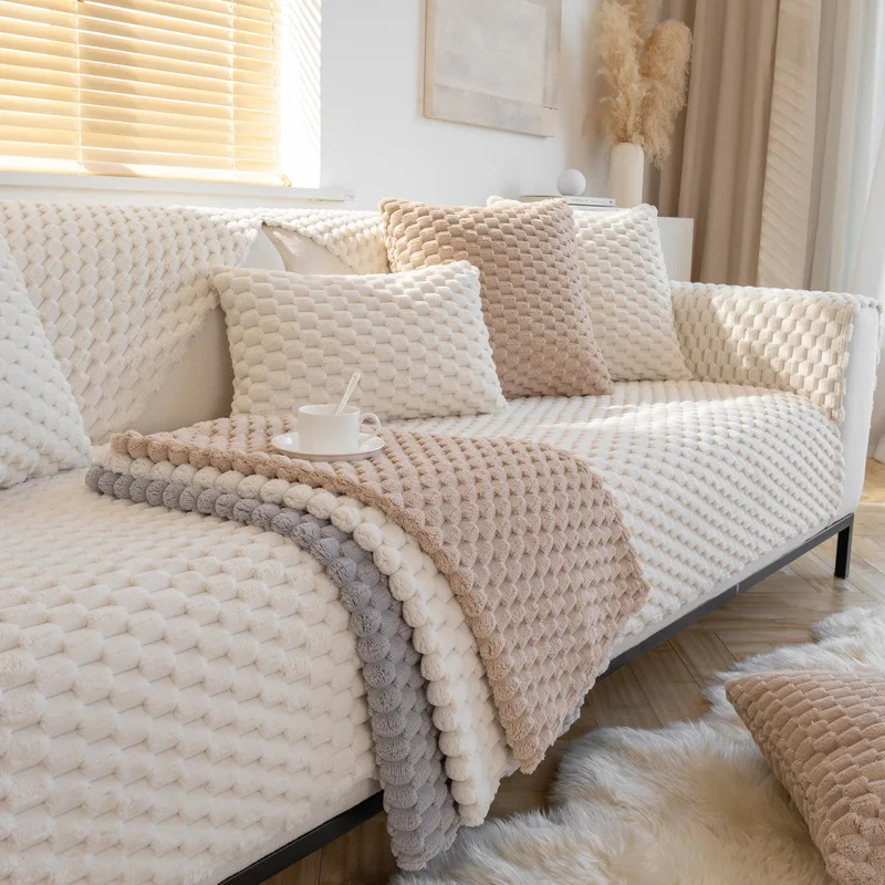 

Диванная подушка, зимний плюшевый простой цветной чехол, утолщенный женский домашний декор, чехлы для сотовых диванов, нескользящий чехол для дивана