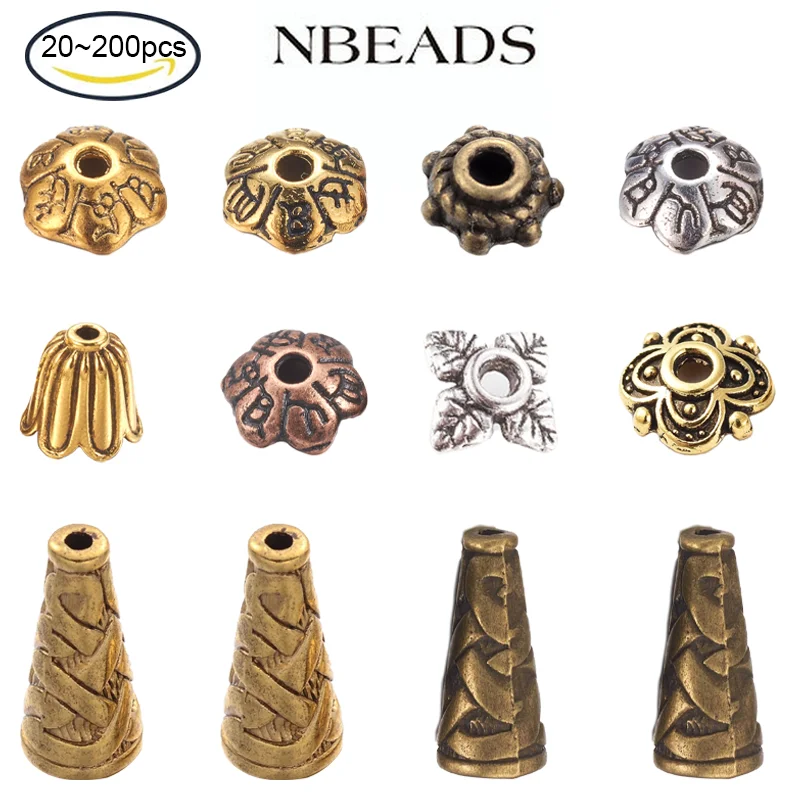 

20-200PC Tibetan Style Alloy Flower Beads End Caps Alloy Spacer Accessories Antique Bronze for Jewelry Making