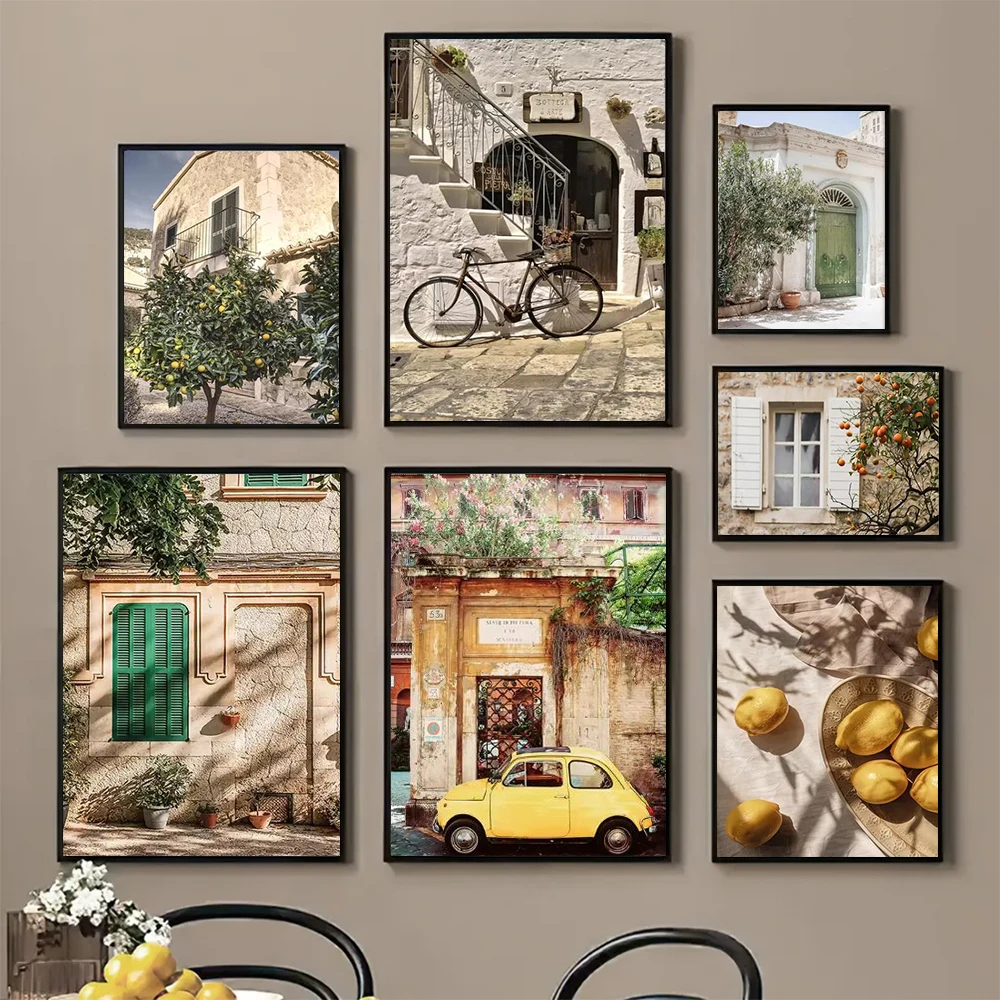 Картина на холсте с изображением итальянского города Постер лимона апельсина