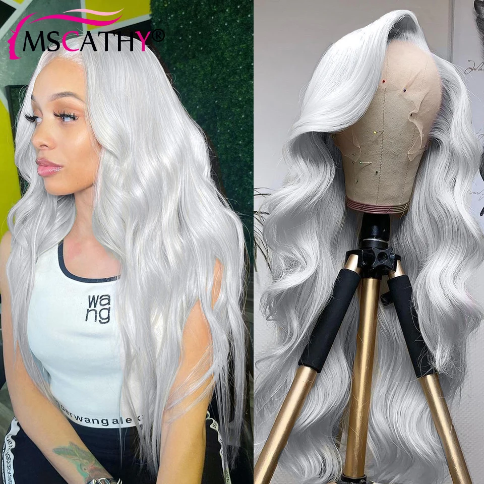 13x4 Sliver Grey Colored Lace Front Wig Cosplay Deep Wave Lace Front Human Hair Wigs For Women HD Transparent Lace Frontal Wig