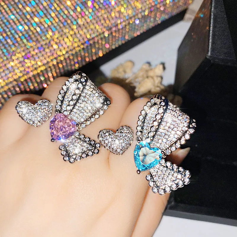 

Классическое и изысканное регулируемое кольцо в форме сердца с бабочкой и кубическим цирконием класса ААА, женское сценическое кольцо, ран...