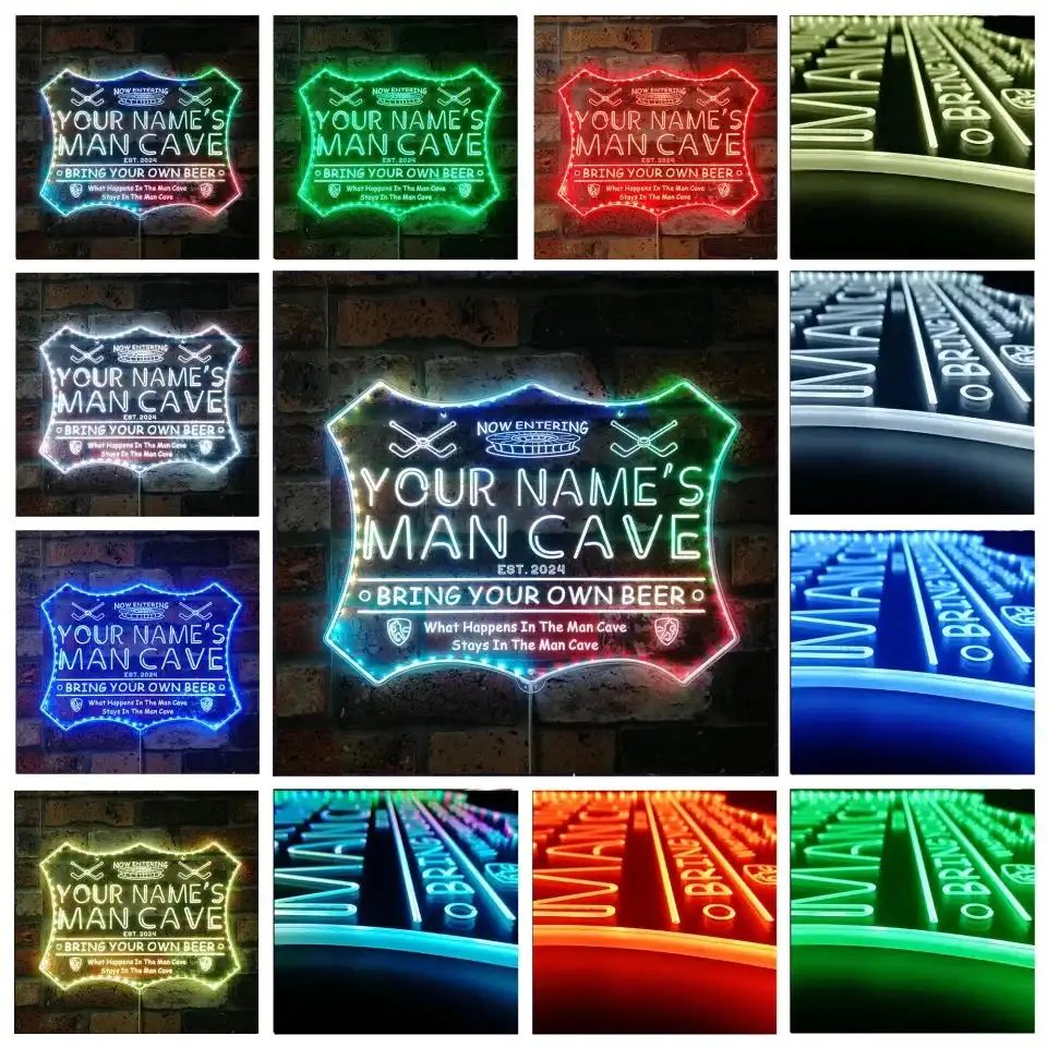 Фото Персонализированное ваше имя: хоккей с шайбой Man Cave RGB Dynamic Glam Светодиодная вывеска st06- Wee-qe1-tm №3