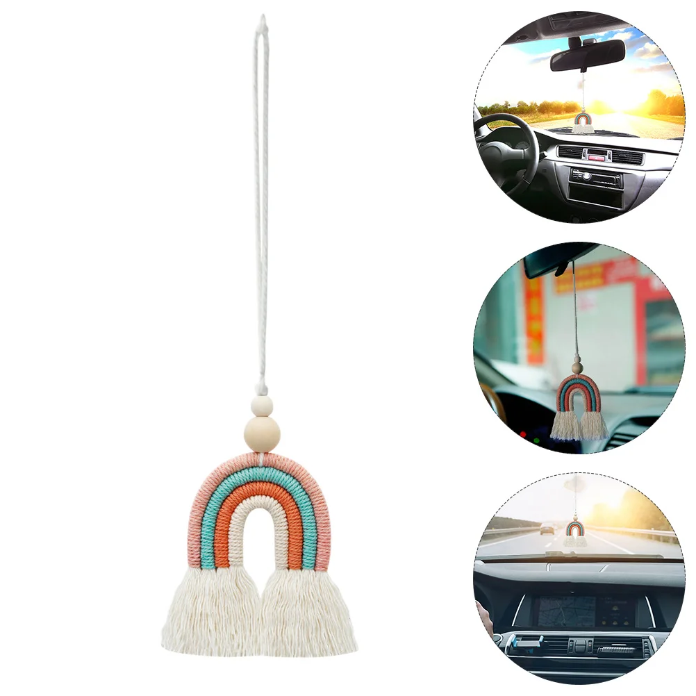 

Hand-woven Rainbow Car Air Freshener Pendant Wood Bead Cotton Rope Hanging