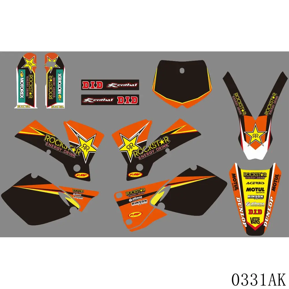 

Full Graphics Decals Stickers Motorcycle Background Custom Number Name For KTM SX 125 250 380 400 525 2001 2002