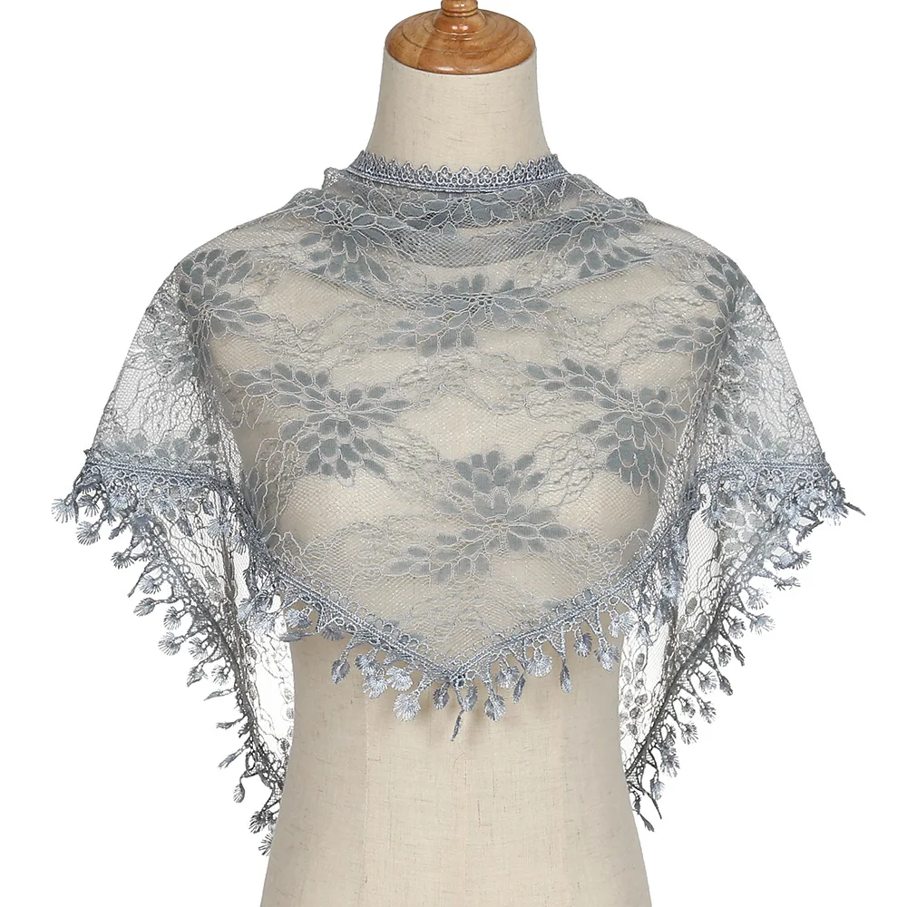 

Korean Fashion Hollow Out Women's Solid Catholi Catholic Grape Flower Triangle Scarf Shawl