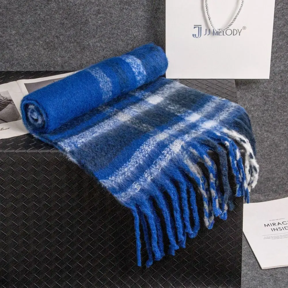 Элегантный клетчатый шерстяной шарф с кисточками одинаковые по цвету плюшевые