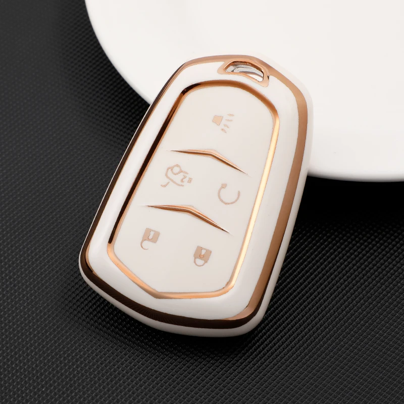 

TPU Car Key Case Cover For Cadillac SRX 2015 2016 ATS CTS CT6 XT5 XTS Smart Remote Fob Cover Protector Bag Keychain