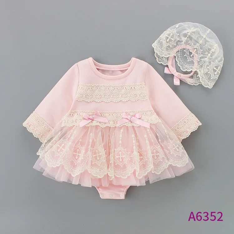 Children's clothing 2022 autumn new baby onesie sweet princess fan baby lace romper
