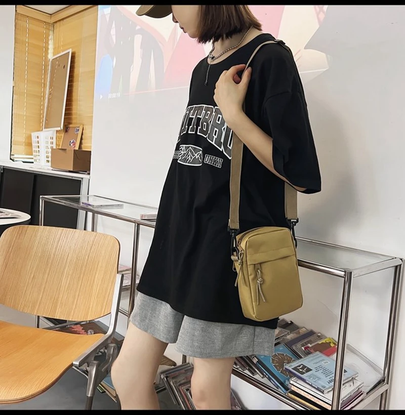 Trend Sports student canvas bag female small singles Shoulder crossbody bag casual mobile phone Messenger bag