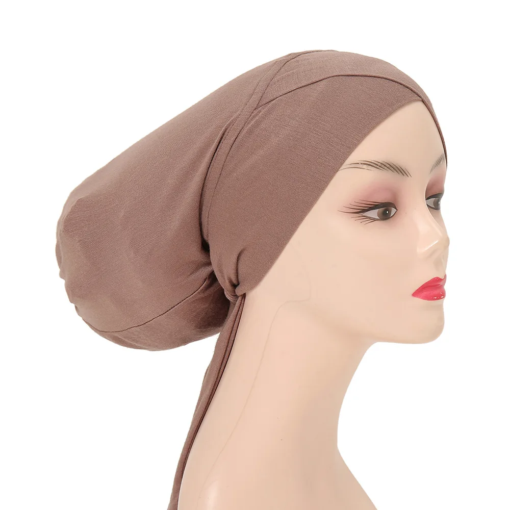 Muslim Hijab Cap Adjustable with Button Turban Islamic Underscarf Full Cover Bonnet Full Neck Coverage for Lady Muslim Fashion