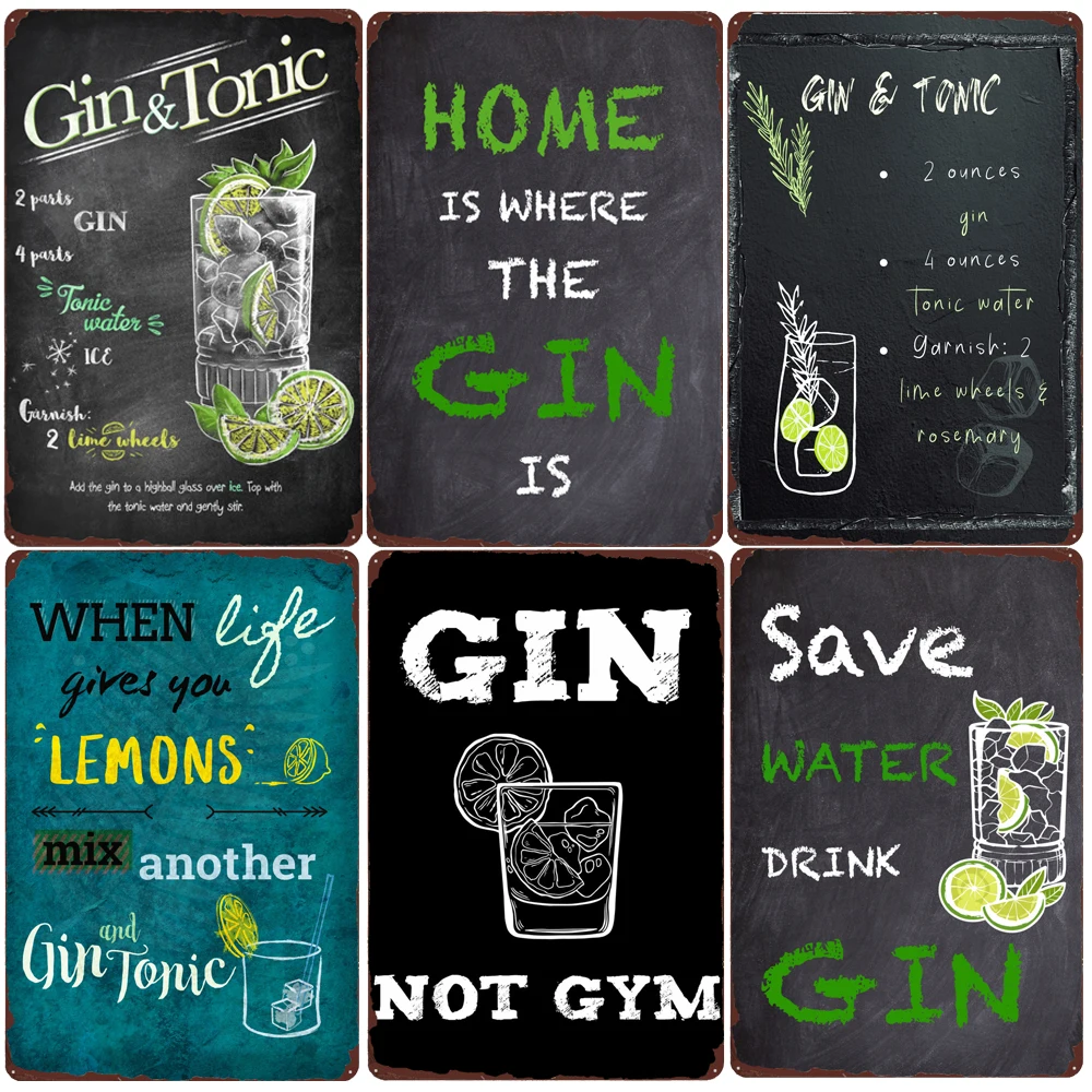 

Gin Tonic Recipe Vintage Metal Tin Signs Negroni Martini Cocktail Poster Pub Bar Party Wall Decor Gintleman Funny Plaque N349