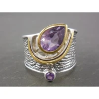 creative ethnic style inlaid purple water drop shape ring fashion party anniversary women ring