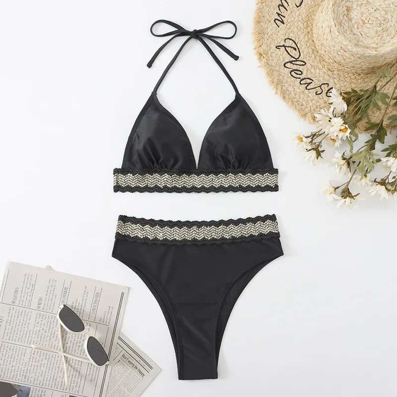 

Black White Bikini Halter Women's Swimsuit 2022 High Waist Sexy Swimwear Women Bathing Suits Beachwear Brazilian Biquinis Set