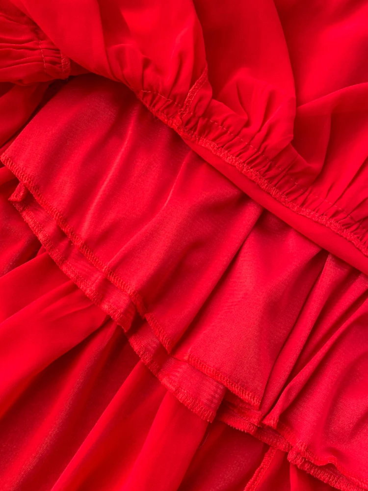 Красное длинное платье с капюшоном женские элегантные шифоновые пляжные платья