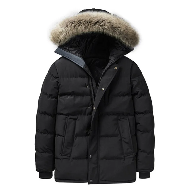 

Мужская зимняя стеганая куртка с меховым воротником и капюшоном, черная и серая теплая парка, Повседневная брендовая одежда 1,5, 2023 кг