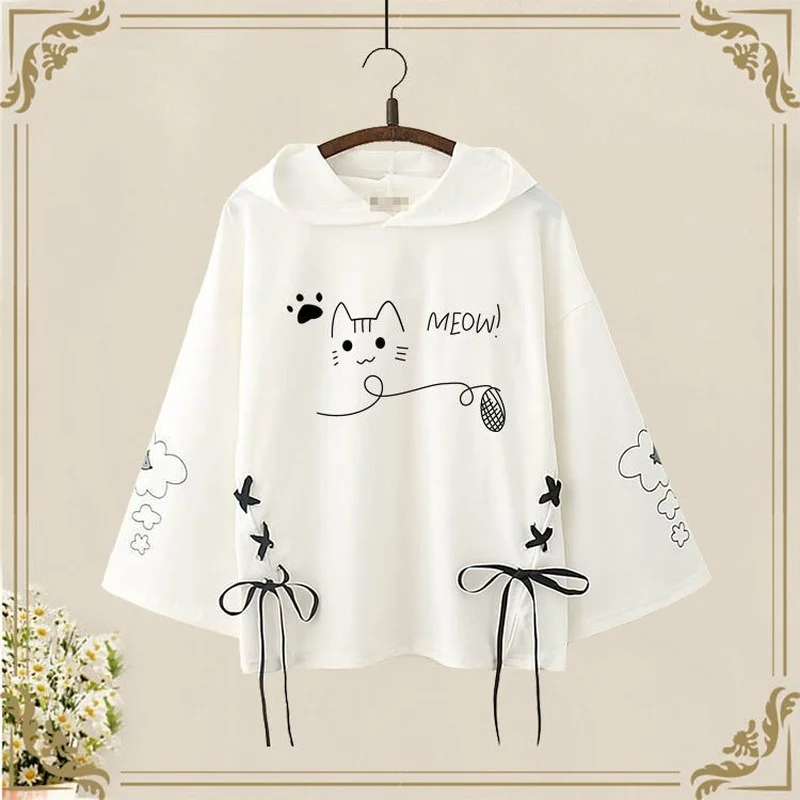 

Anime Cat hoodies women Kawaii Harajuku Sweatshirt Female Autumn Oversized Woman clothes Long Sleeve Hooded Hoodie Streetwear