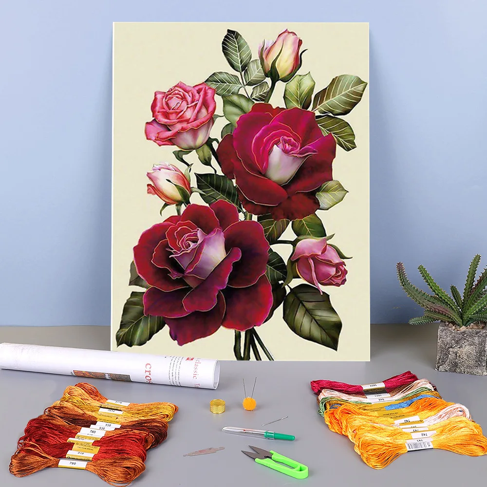 

Набор для вышивки крестом 11CT, Набор для творчества с цветочным принтом