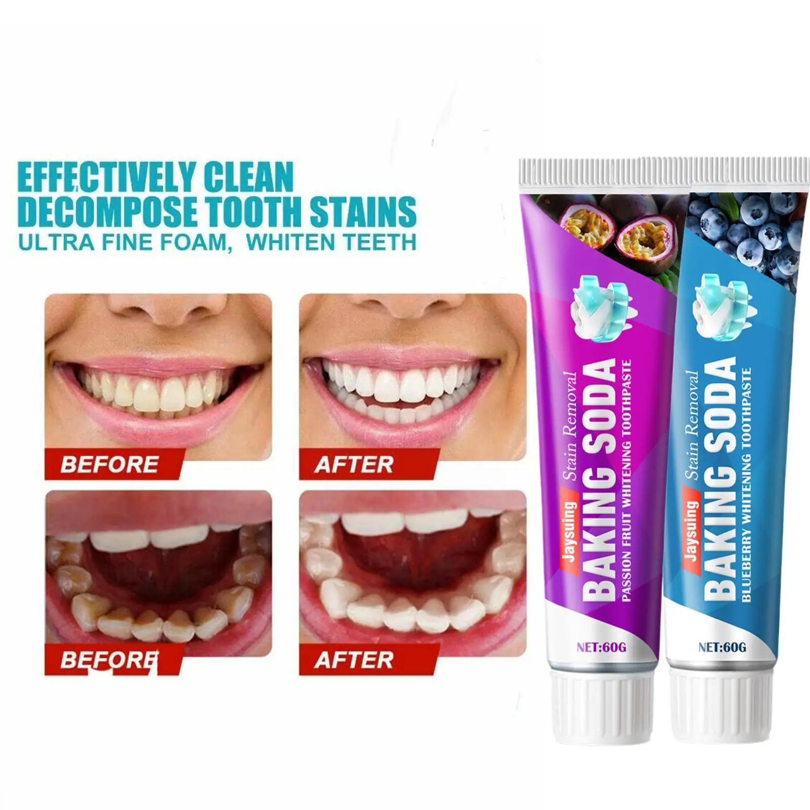 

Baking Soda Toothpaste Teeth Whitening Cleansing Teeth Teeth Paste Freshen Fruit Flavor Breath Stains Removal Tooth Whiteni M5X8