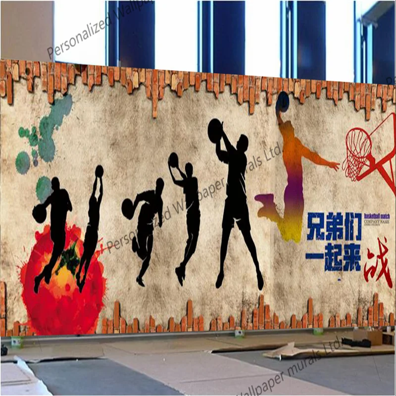 

Custom Retro Nostalgic Basketball Wallpaper Mural 3D Basketball Training Center Gym Industrial Decor Mural Papel De Parede