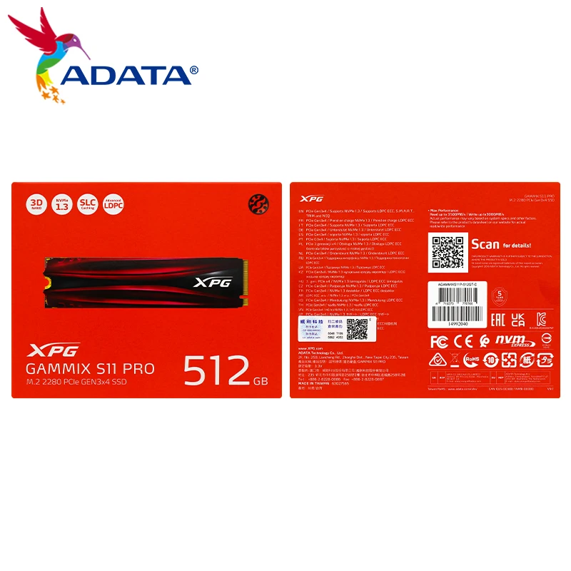 ADATA XPG GAMMIX S11 Pro M2 SSD NVMe 512 ГБ 1 ТБ 2 M.2 2280 PCIe Gen3x4 Внутренний твердотельный накопитель