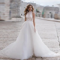charming boho wedding dresses a line floor length halter neck sleeveless appliques buttons bridal gown custom vestidos de noiva