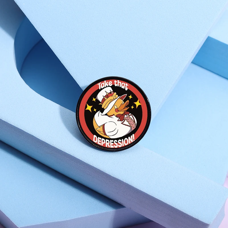 Эмалированная булавка Возьмите этот депрессионную утку брошь в стиле аниме с