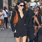 Однотонное однобортное платье-рубашка Kendall Jenner с открытой спиной 2022, женское осеннее мини-платье