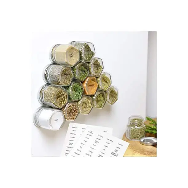

Фантастические шестигранные стеклянные Магнитные Банки для специй, 15 упаковок, идеальные универсальные приправы и раствор для хранения трав.