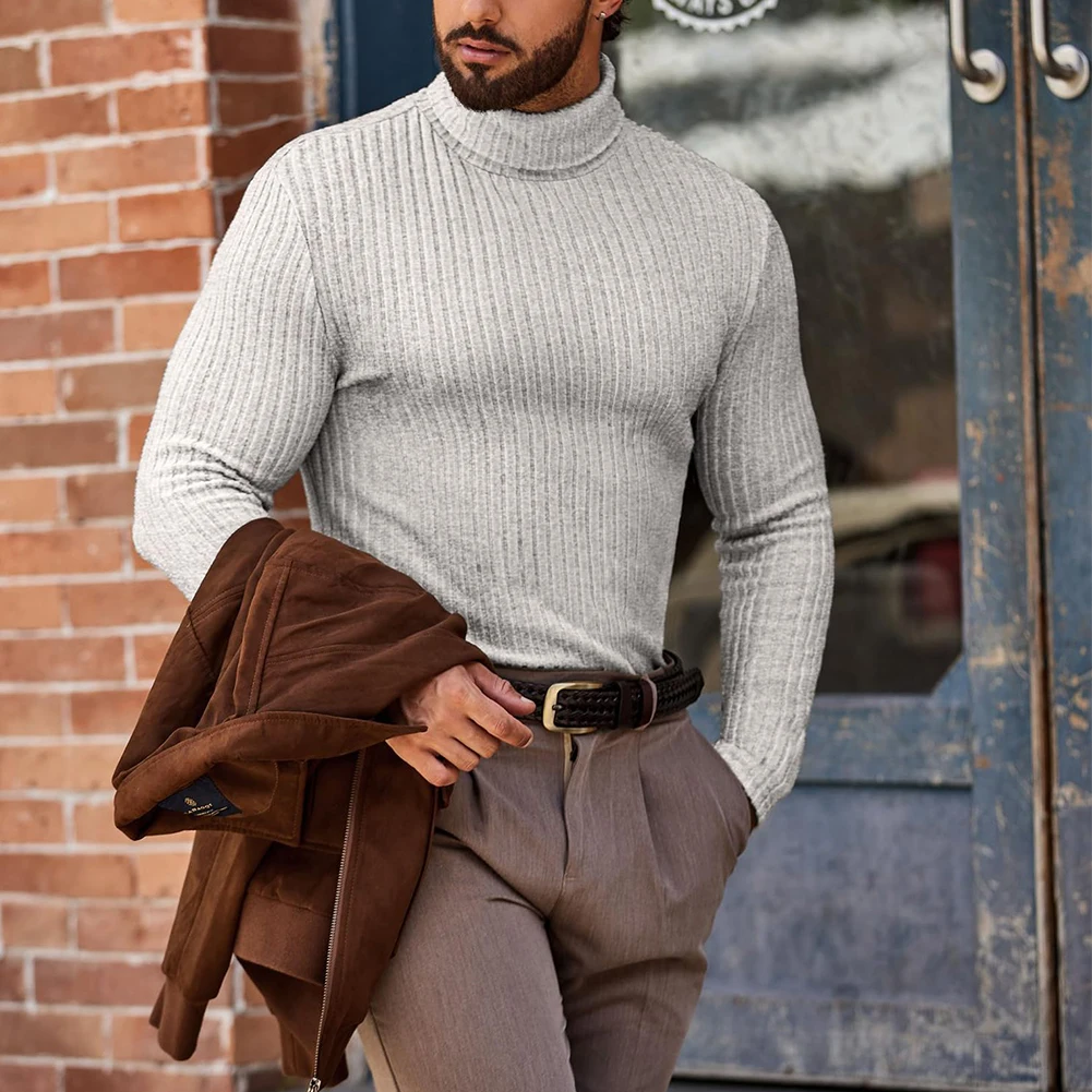 

Winter Men's Warm Knitted Sweaters Solid Color Turtleneck Autumn Man Clothes Sweater Slim Fit Casual Pullovers Tops