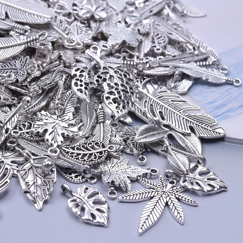 Antique Silver Color Leaf Series DIY Bulk Wholesale Mixed Charm for Jewelry Making Earring Alloy Pendant Fit for Bracelets Craft