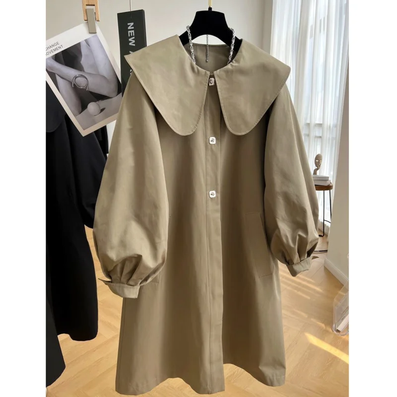

Fashion Doll Collar Trench Coat For Women 2023 Spring Autumn Loose Female Overcoat Korean Casual Windbreaker Outerwear
