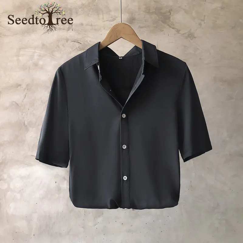 Summer Solid Color Men's Casual Shirts Short SleeveTurndown Collar Single Breasted Simple Fashion Shirts