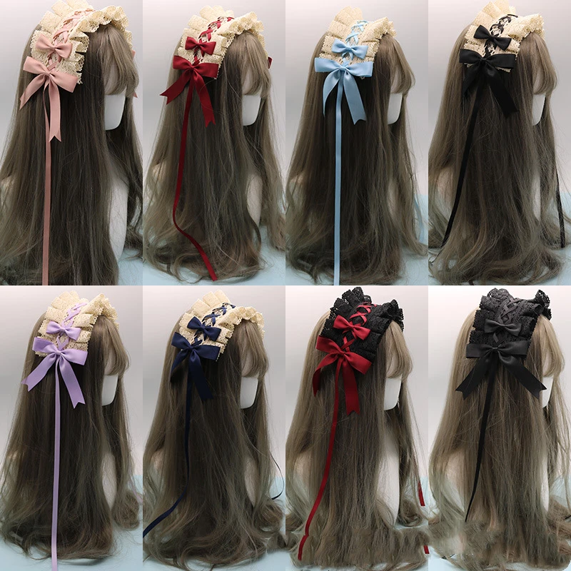 

Anime Maid Cosplay Headband Lovely Bowknot Sweet Hair Hoop Lolita Lace Flower Headwear Hair Accessory Hand Made Wholesale