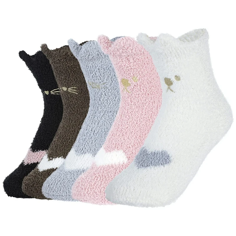 

5 Pairs Winter Thick Warm Cotton Socks Japanese Cartoon Women's Socks Coral Fleece Tube Socks Home Comfort Floor Socks