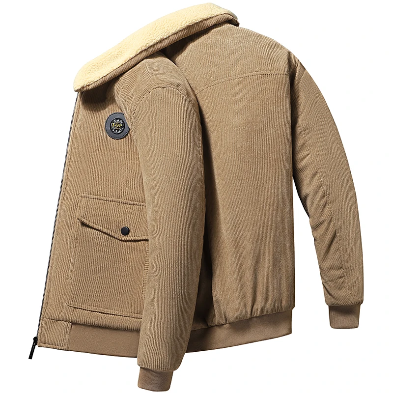 Corduroy Parka Men's Winter Jacket Men's Plus Velvet Retro Short Warm Windproof Workwear Casual Lamb Fleece Jacket Men