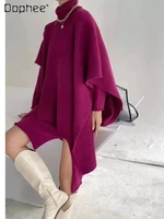 knit dress set for women fashion outfit skirt two piece womens autumn and winter new knitted dress loose high collar cape coat