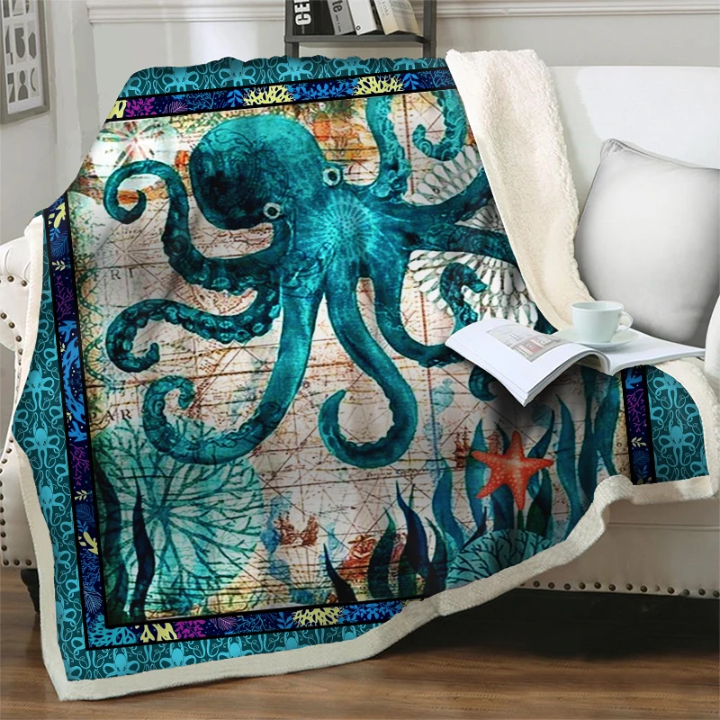 

Cartoon Octopus 3D Underwater World Print Blankets For Beds Sofa Keep Warm Soft Plush Throw Blanket Home textiles Birthday Gifts