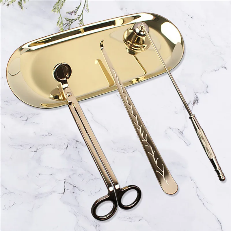3PCS Wick Trimmer Home Care Modern Candle Tool Set Tray Rustproof Lovers Gift Snuffer Stainless Steel Portable Accessories - купить по