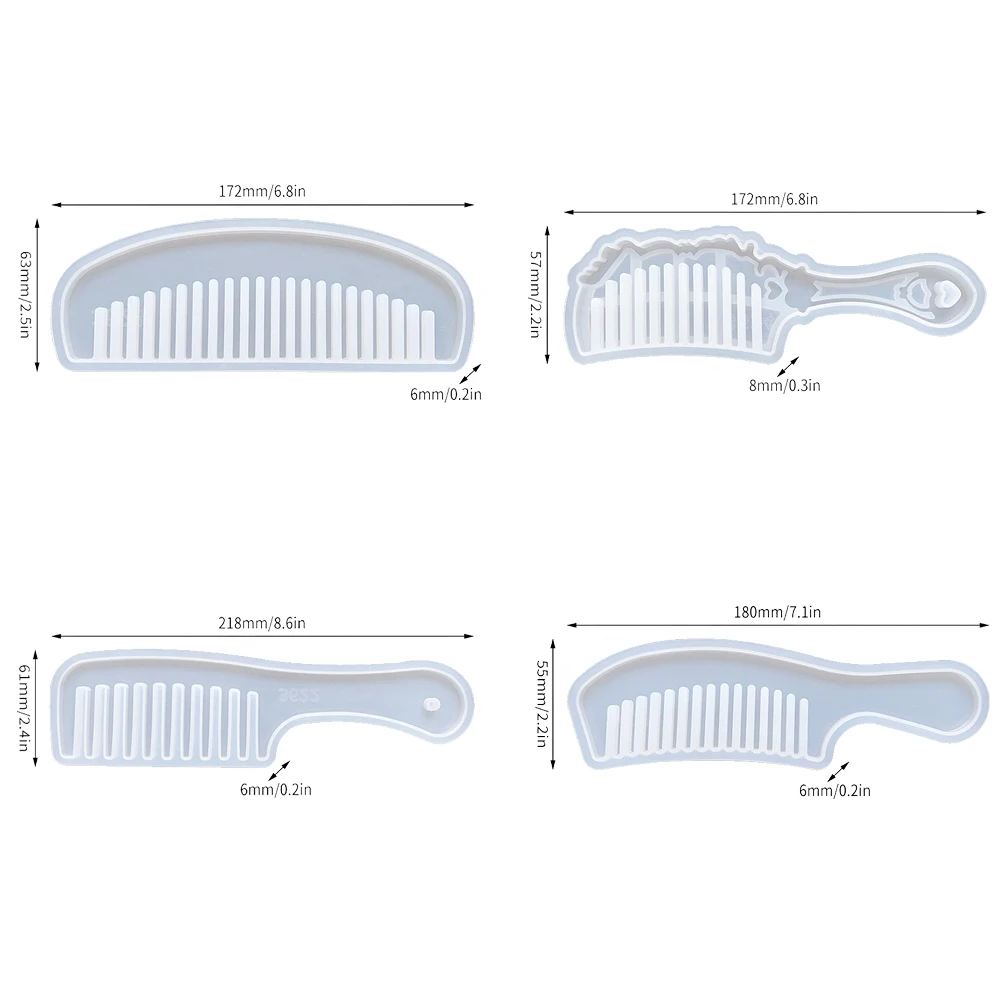 4 Pcs Comb Mold DIY Resin Epoxy Jewelry Making Crafting Polymer Silicone Mold Creative DIY Handicraft Comb Decoration Tool Gift