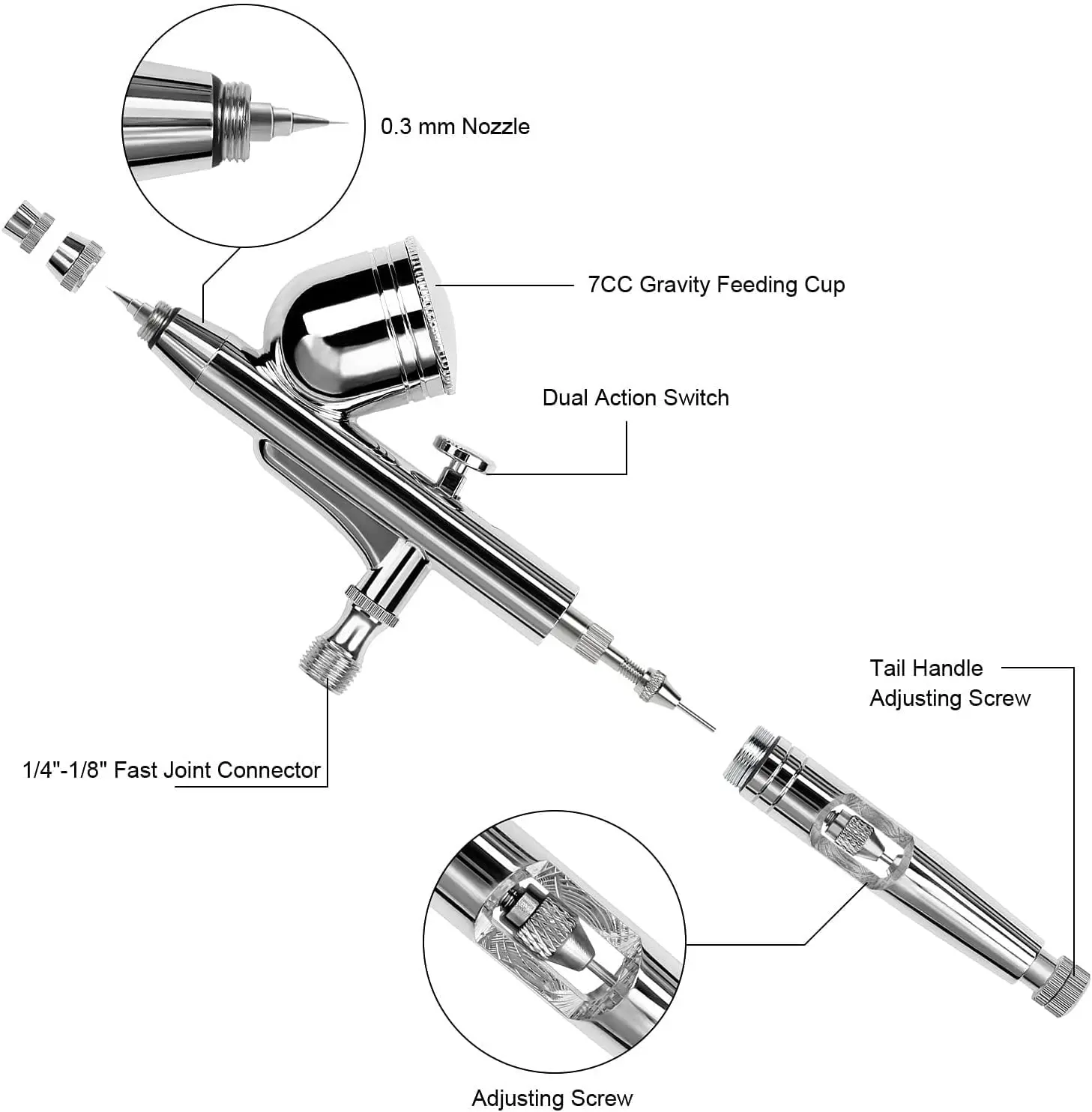 Аэрограф JOYSTAR 0 2/0 3/0 5 мм краскопульт двойного действия с гравитационной подачей