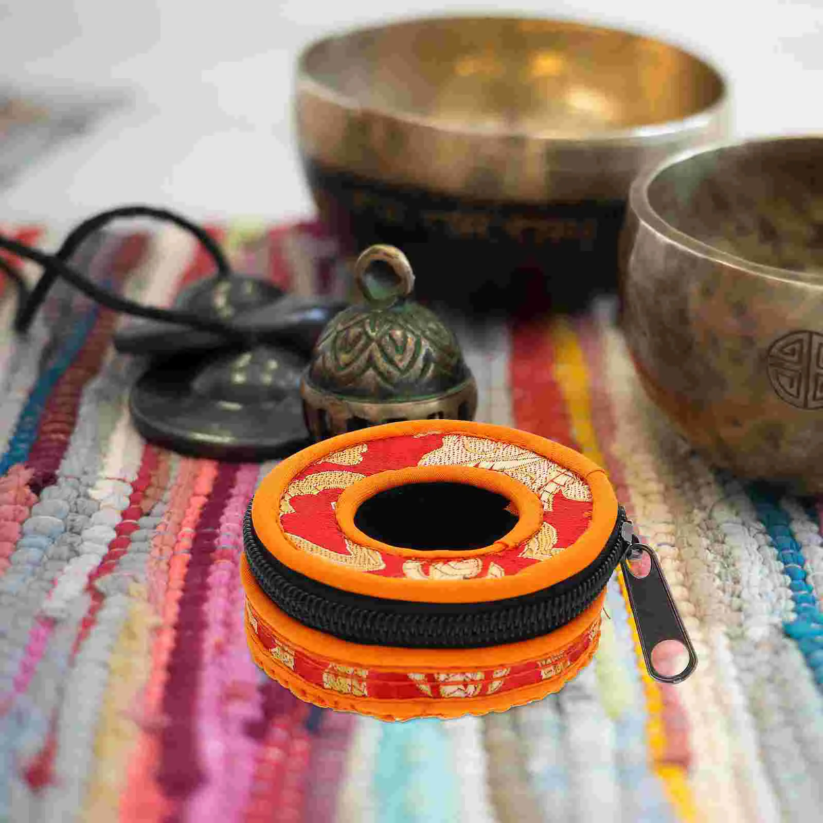 Buddha Sound Bowl Finger Cymbals Packs Meditation Bell Container Tibetan Religious Bag Temple