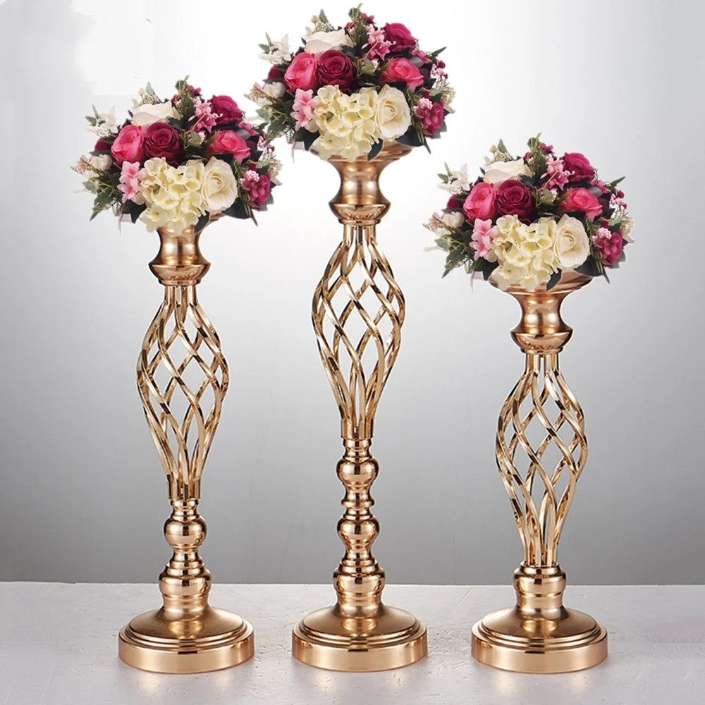 

Gold/ Silver Flowers Vases Candle Holders Road Lead Table Centerpiece Metal Stand Candlestick For Wedding Party Decor