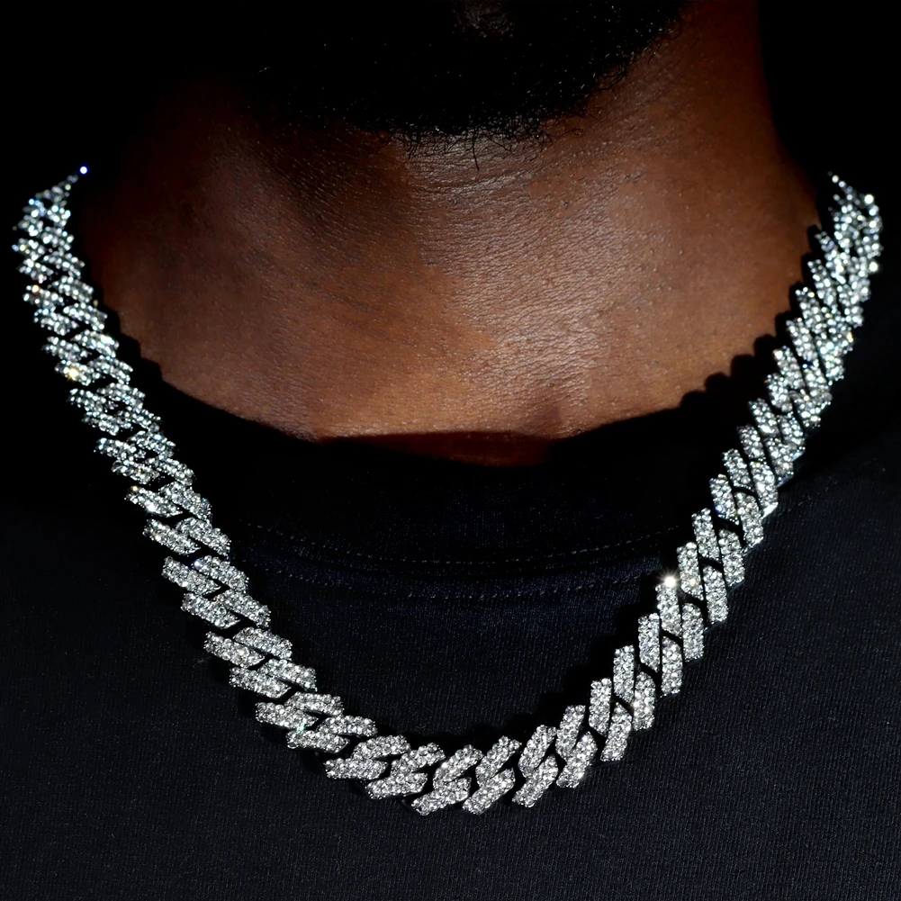 Hip Hop 14mm Gun Black Iced Out Prong Cuban Link Chain Necklace for Men Women Bling Rhinestone Cuban Choker Necklace Jewelry