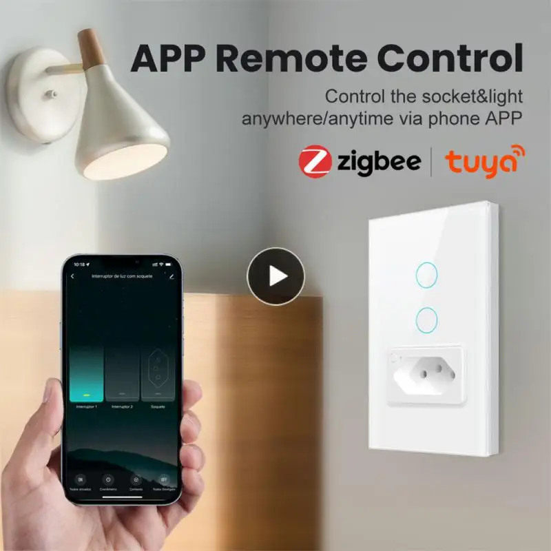 

Work With Alexa Google Home Wall Switch Tuya Zigbee Brazil Socket Remote Control Interuptor Zigbee Outlet Glass Panel Smart Home