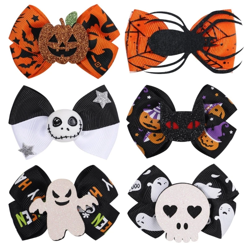 

Halloween Bow Hair Pins Halloween Hair Bows Clip Pumpkin Pattern Boutique Clip Halloween Barrette Accessories for Girls