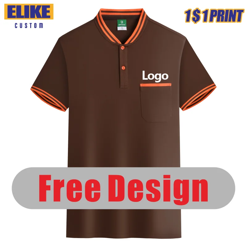 

ELIKE Summer New Fashion Pocket Polo Shirt Custom Logo Embroidery Personal Design Brand Print Men And Women Breathable Tops S-6X
