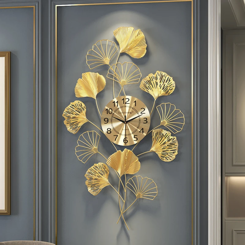 

Living Room Luxury Ginkgo Leaf Large wall Clock Modern Creative Silent Metal Wall Clocks Porch Golden Wall Watches Home Decor