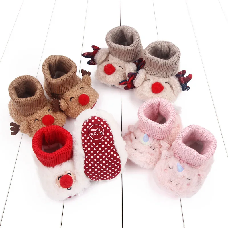 

Autumn and Winter Children's Plush Floor Shoes Thickened Baby Cartoon Baby Shoes Christmas Toddler Shoes Step Front Shoes