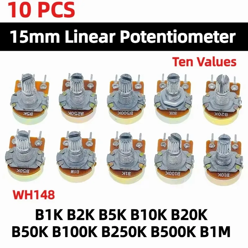 Линейный потенциометр WH148 15мм 3PIN набор из 10 штук