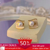 18k pure gold with diamond earring real gold dainty earring studs women jewelry pearl ear rings for women from shuibei shenzhen